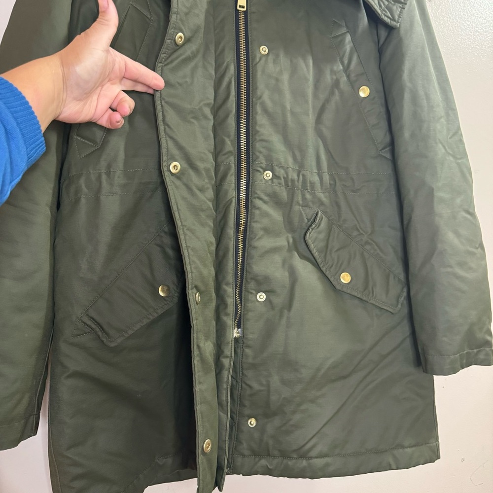 J. Crew Perfect Winter Parka Primaloft Olive Green large - Picture 14 of 15